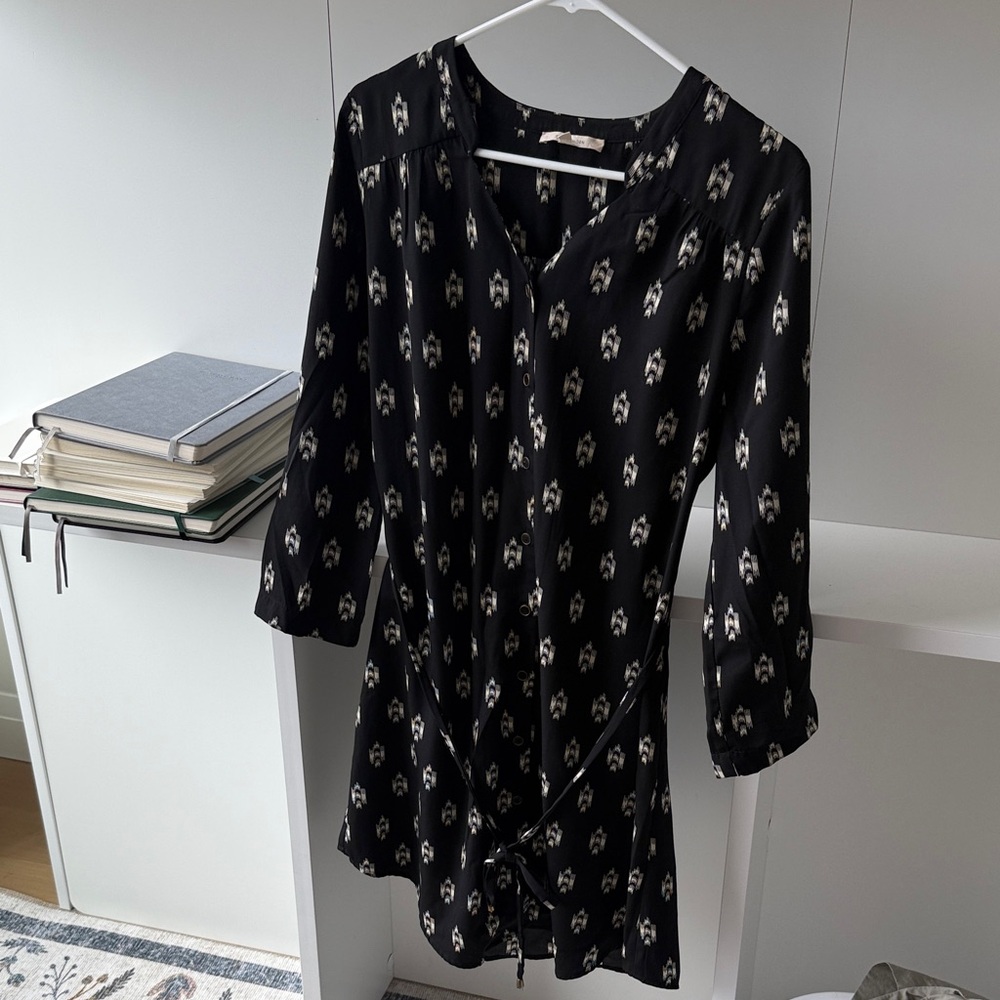 41 Hawthorn Black Printed Tie-Front 3/4 Sleeve Dress